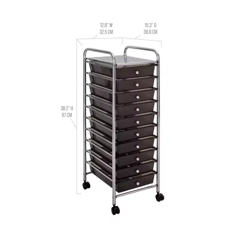 Carrello Contenitore a Rotelle con 10 Cassetti