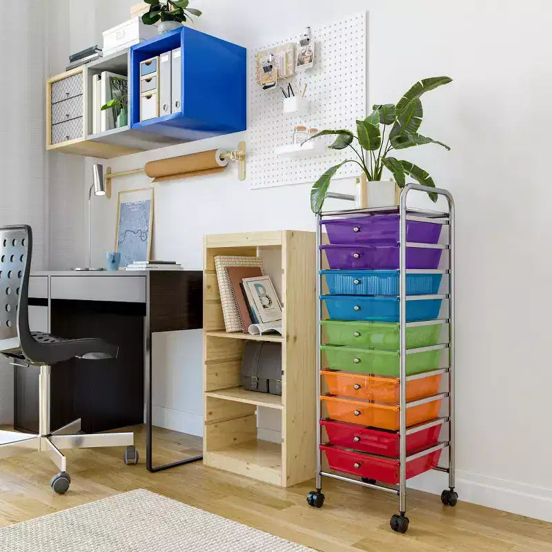 Carrello Contenitore a Rotelle con 10 Cassetti