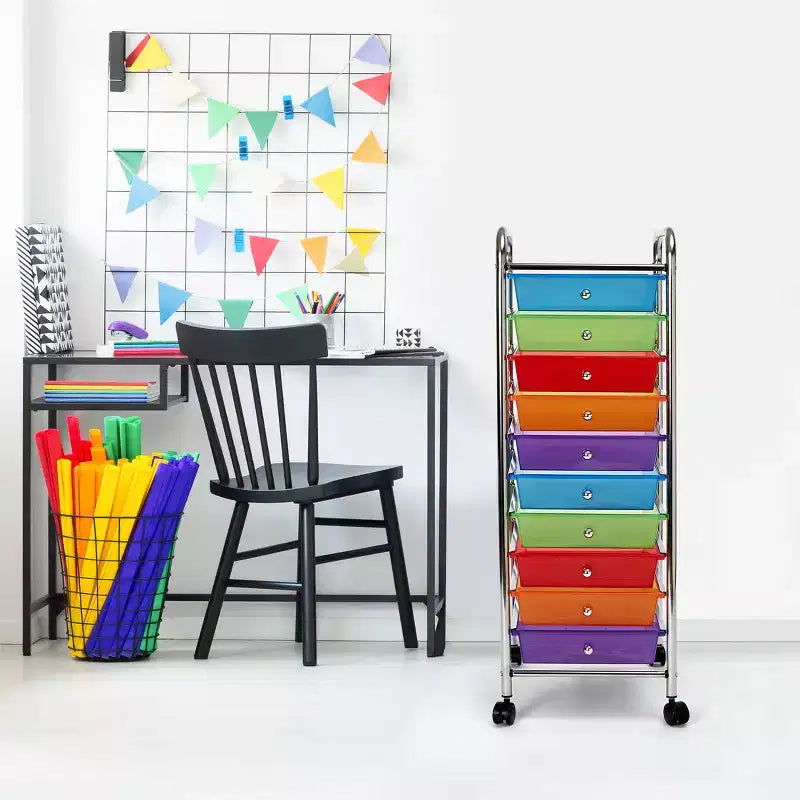 Carrello Contenitore a Rotelle con 10 Cassetti