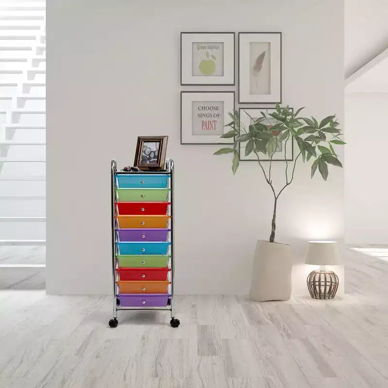 Carrello Contenitore a Rotelle con 10 Cassetti