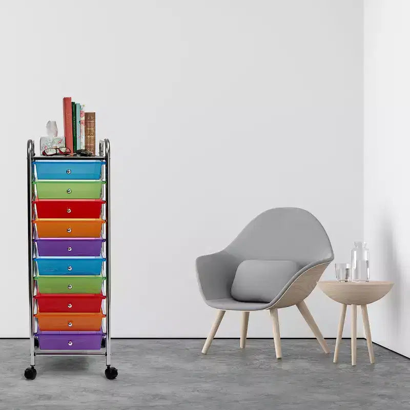 Carrello Contenitore a Rotelle con 10 Cassetti