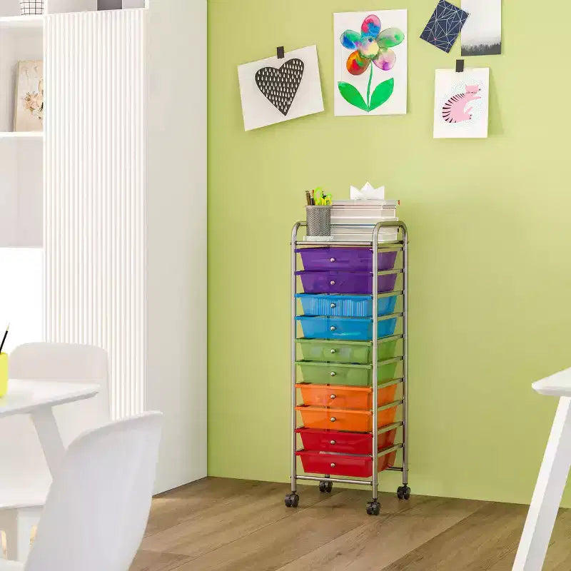 Carrello Contenitore a Rotelle con 10 Cassetti