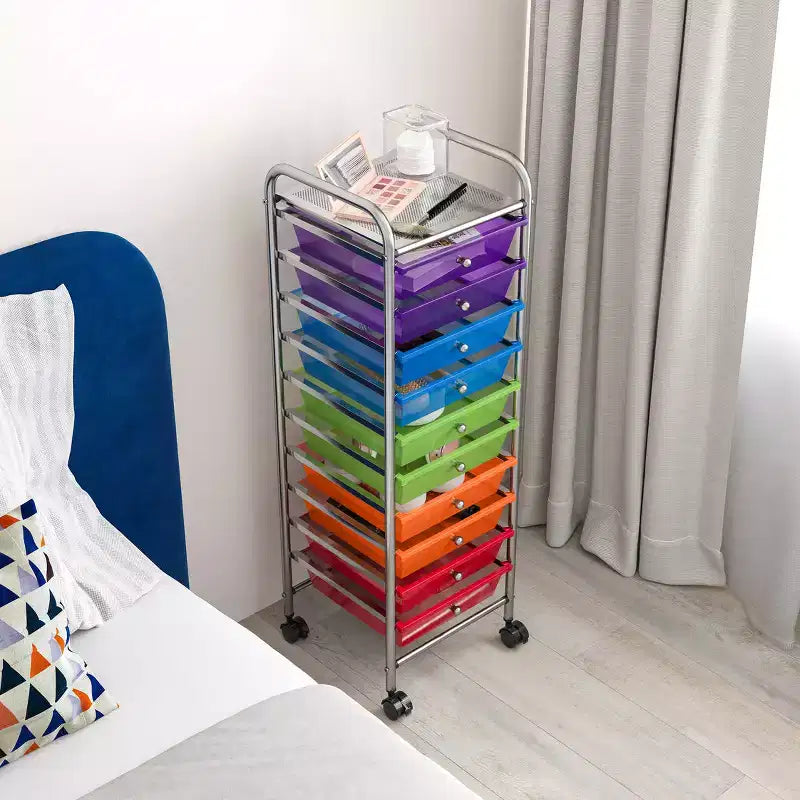 Carrello Contenitore a Rotelle con 10 Cassetti