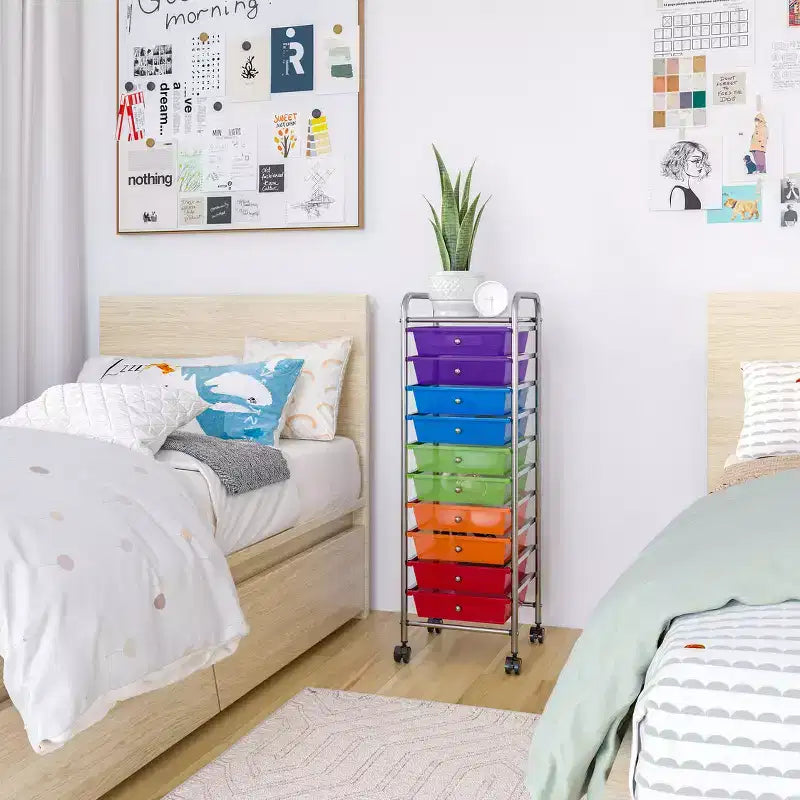 Carrello Contenitore a Rotelle con 10 Cassetti
