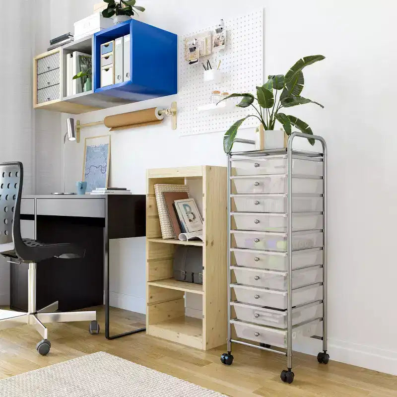 Carrello Contenitore a Rotelle con 10 Cassetti