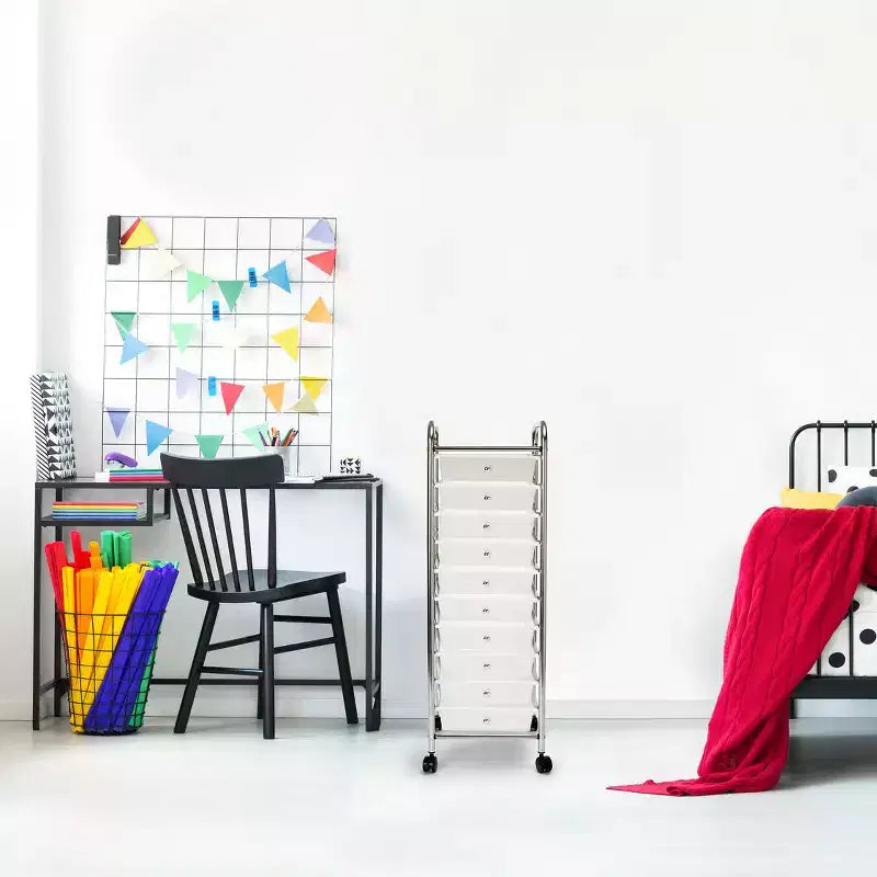 Carrello Contenitore a Rotelle con 10 Cassetti