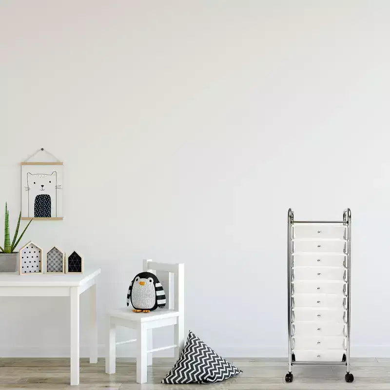 Carrello Contenitore a Rotelle con 10 Cassetti