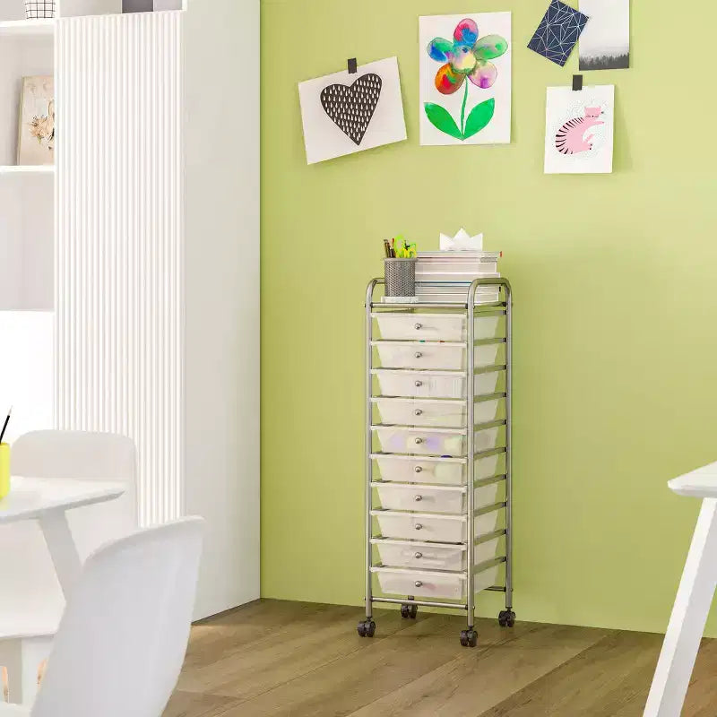 Carrello Contenitore a Rotelle con 10 Cassetti