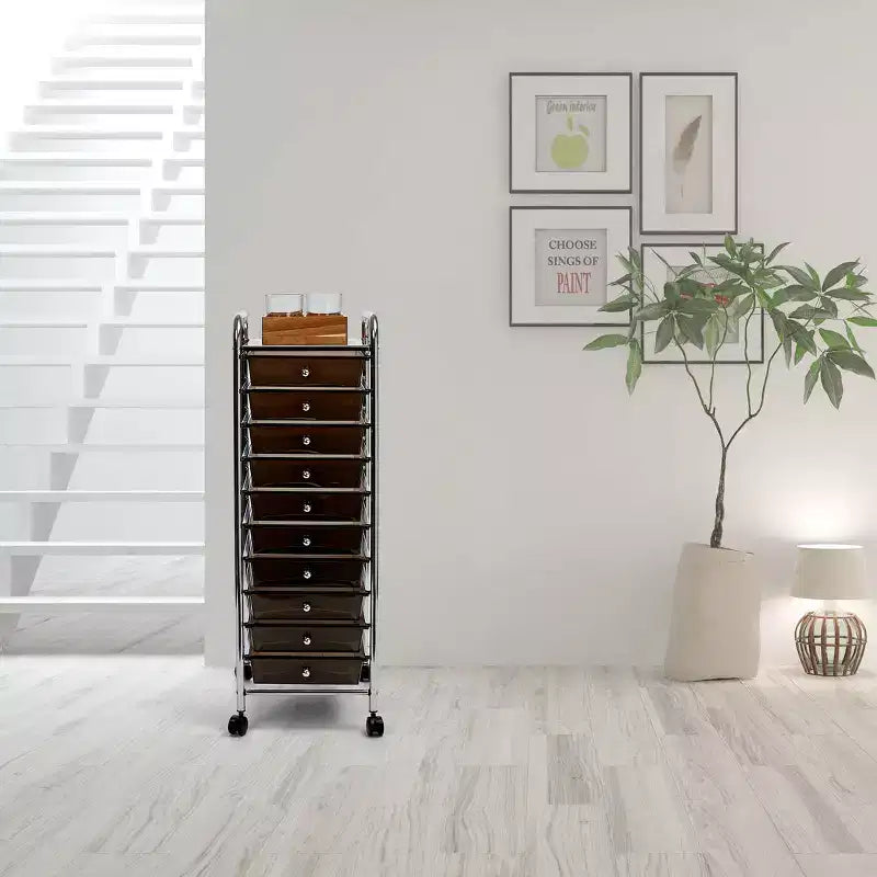 Carrello Contenitore a Rotelle con 10 Cassetti
