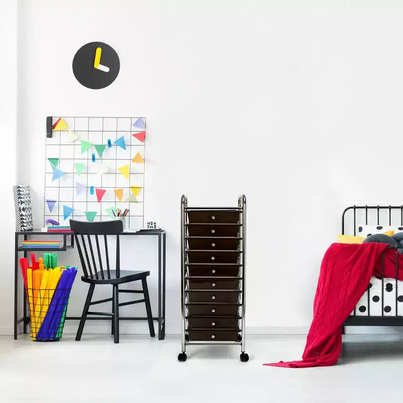 Carrello Contenitore a Rotelle con 10 Cassetti