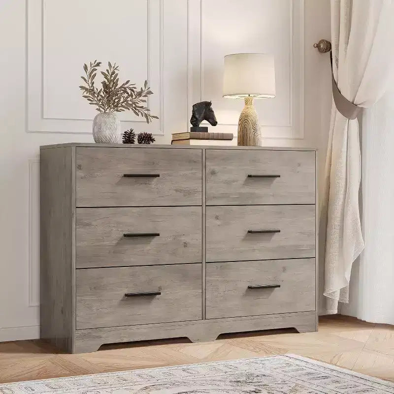Cassettiera a 6 cassetti, mobile moderno con maniglie in metallo, porta TV in legno e contenitore per camera da letto, soggiorno