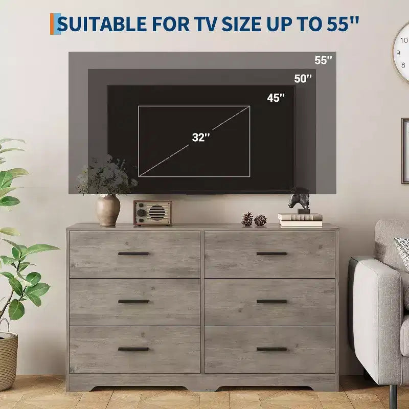 Cassettiera a 6 cassetti, mobile moderno con maniglie in metallo, porta TV in legno e contenitore per camera da letto, soggiorno