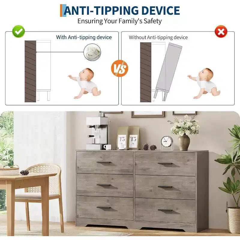 Cassettiera a 6 cassetti, mobile moderno con maniglie in metallo, porta TV in legno e contenitore per camera da letto, soggiorno