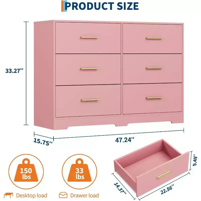 Cassettiera a 6 cassetti, mobile moderno con maniglie in metallo, porta TV in legno e contenitore per camera da letto, soggiorno