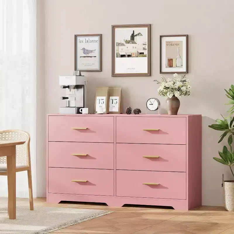 Cassettiera a 6 cassetti, mobile moderno con maniglie in metallo, porta TV in legno e contenitore per camera da letto, soggiorno
