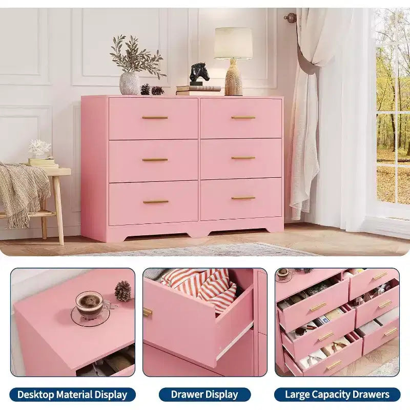 Cassettiera a 6 cassetti, mobile moderno con maniglie in metallo, porta TV in legno e contenitore per camera da letto, soggiorno