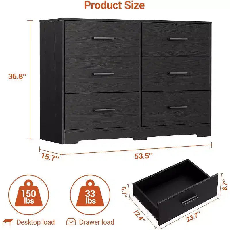 Cassettiera a 6 cassetti, mobile moderno con maniglie in metallo, porta TV in legno e contenitore per camera da letto, soggiorno