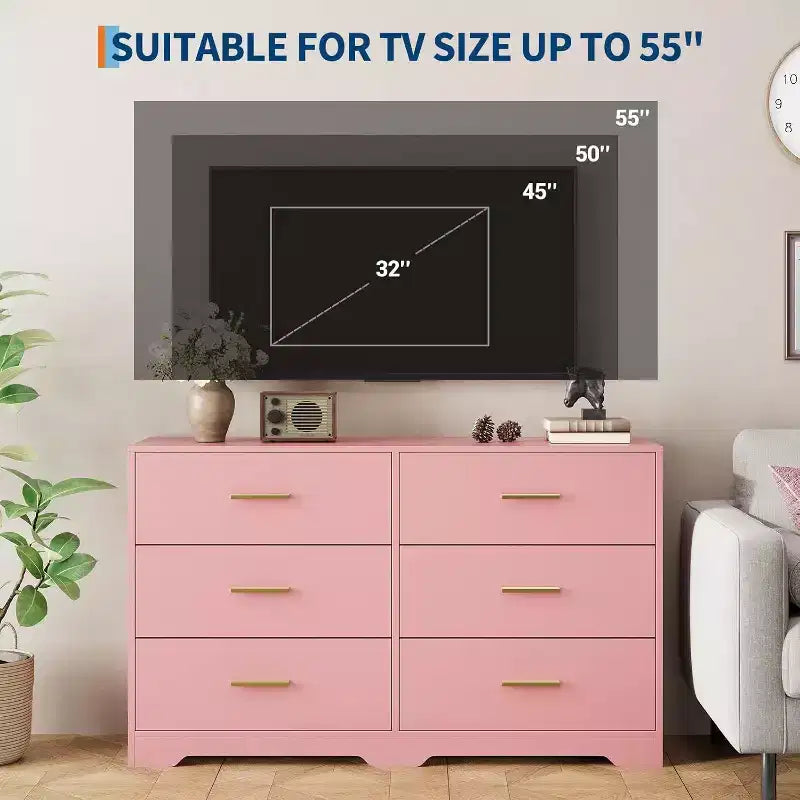 Cassettiera a 6 cassetti, mobile moderno con maniglie in metallo, porta TV in legno e contenitore per camera da letto, soggiorno