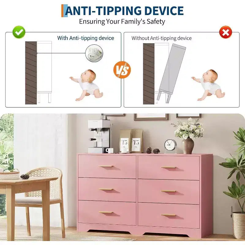 Cassettiera a 6 cassetti, mobile moderno con maniglie in metallo, porta TV in legno e contenitore per camera da letto, soggiorno