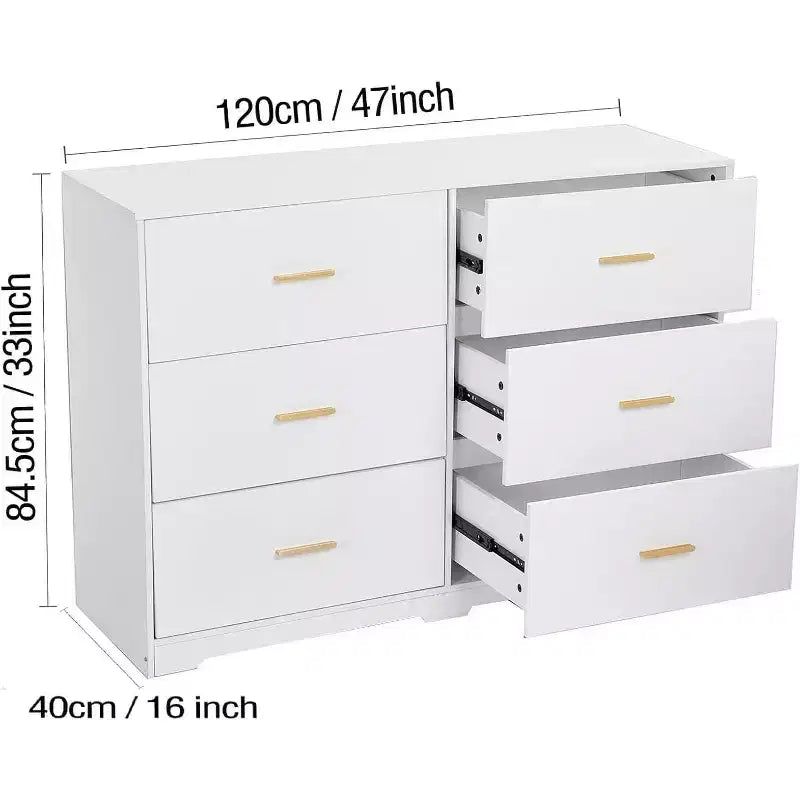 Cassettiera a 6 cassetti, mobile moderno con maniglie in metallo, porta TV in legno e contenitore per camera da letto, soggiorno