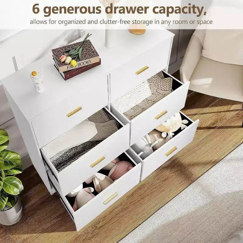 Cassettiera a 6 cassetti, mobile moderno con maniglie in metallo, porta TV in legno e contenitore per camera da letto, soggiorno