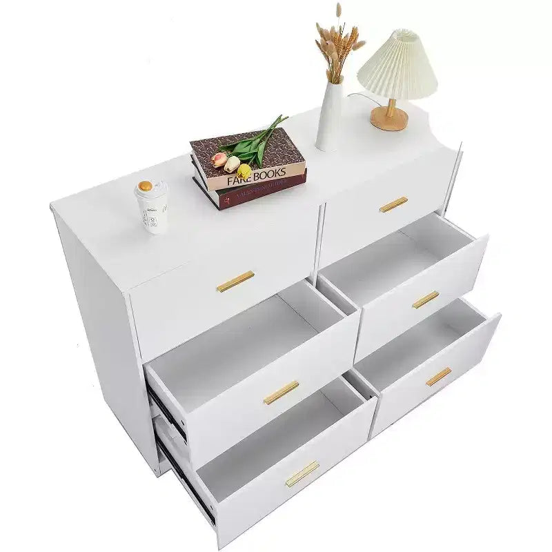 Cassettiera a 6 cassetti, mobile moderno con maniglie in metallo, porta TV in legno e contenitore per camera da letto, soggiorno