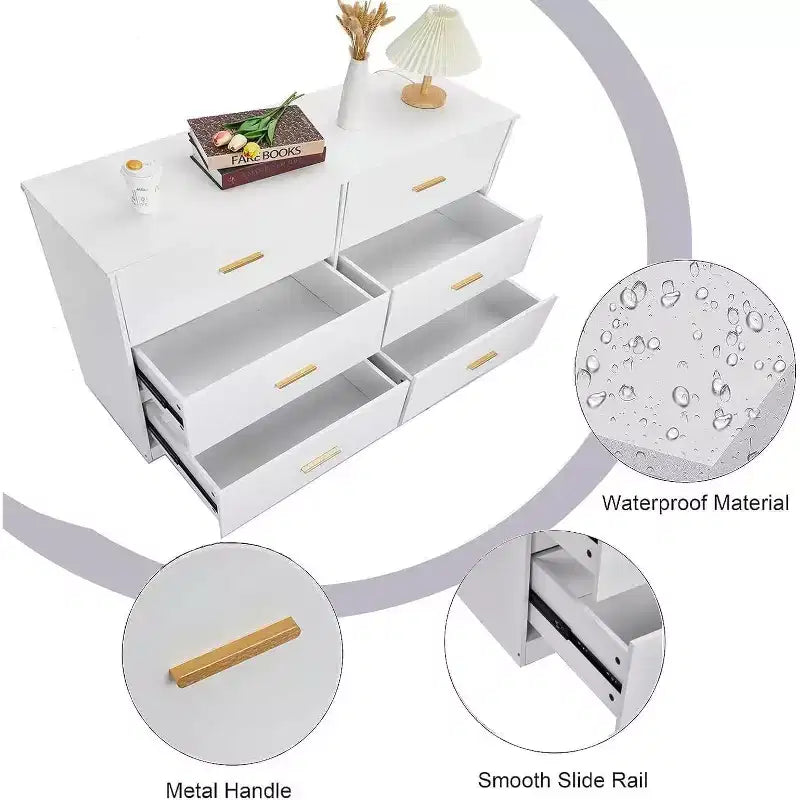 Cassettiera a 6 cassetti, mobile moderno con maniglie in metallo, porta TV in legno e contenitore per camera da letto, soggiorno