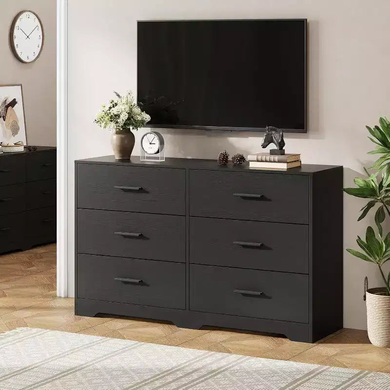 Cassettiera a 6 cassetti, mobile moderno con maniglie in metallo, porta TV in legno e contenitore per camera da letto, soggiorno