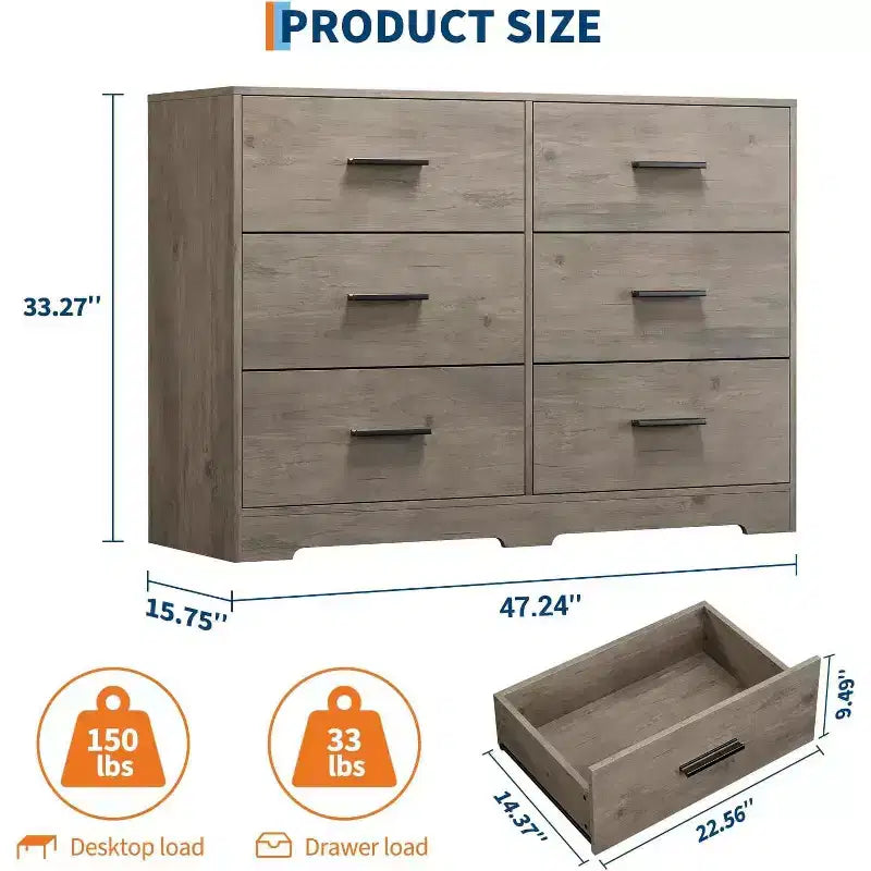Cassettiera a 6 cassetti, mobile moderno con maniglie in metallo, porta TV in legno e contenitore per camera da letto, soggiorno