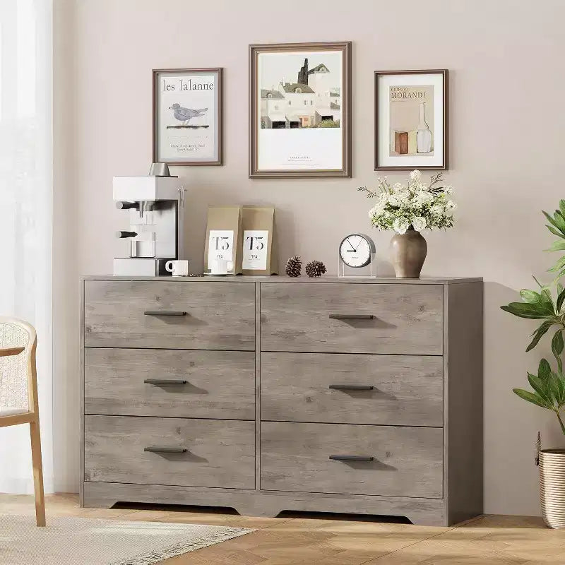 Cassettiera a 6 cassetti, mobile moderno con maniglie in metallo, porta TV in legno e contenitore per camera da letto, soggiorno