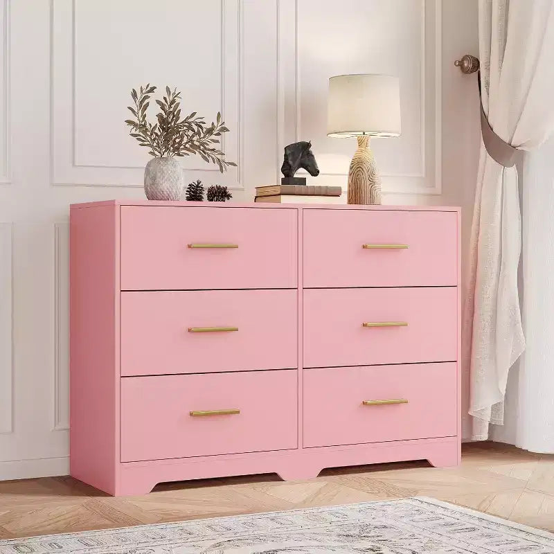 Cassettiera a 6 cassetti, mobile moderno con maniglie in metallo, porta TV in legno e contenitore per camera da letto, soggiorno