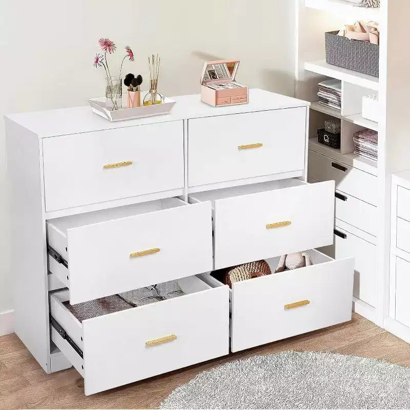 Cassettiera a 6 cassetti, mobile moderno con maniglie in metallo, porta TV in legno e contenitore per camera da letto, soggiorno