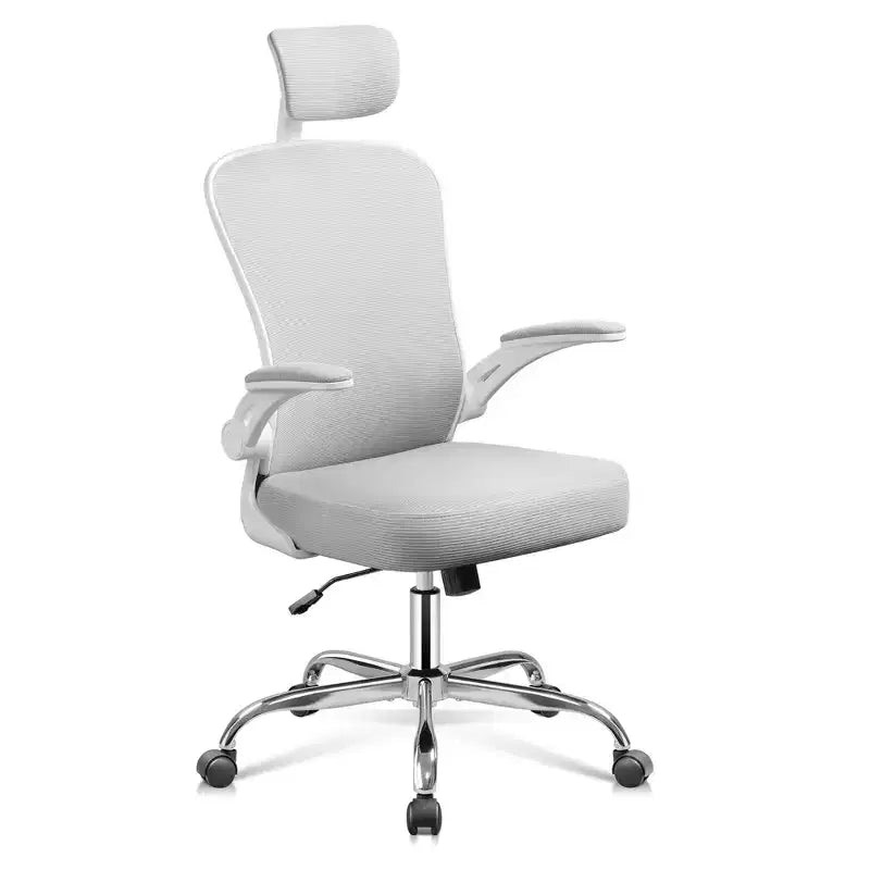 Sedia da ufficio con schienale alto in rete, sedia ergonomica da scrivania con braccioli ribaltabili, poggiatesta e supporto lombare regolabili