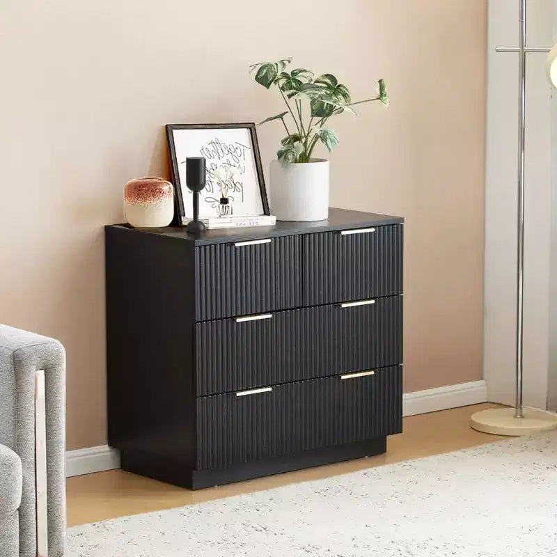 Comodini neri a 4 cassetti in MDF (Medium-Density Fiberboard) larghi 72 cm