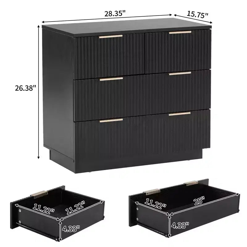 Comodini neri a 4 cassetti in MDF (Medium-Density Fiberboard) larghi 72 cm