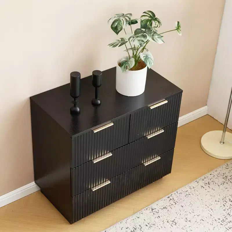 Comodini neri a 4 cassetti in MDF (Medium-Density Fiberboard) larghi 72 cm